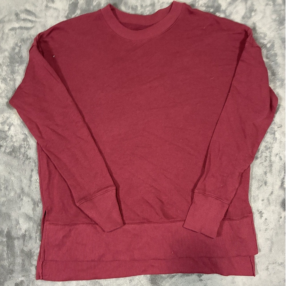 Unbranded Crewneck Side Slit Sweatshirt M/L Burgundy Cotton Blend